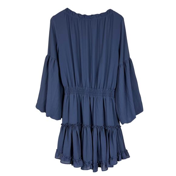 Buddy Love Mini Dress Womens M Blue V-Neck Tiered Long Sleeve Ruffle Cottagecore - Picture 6 of 8